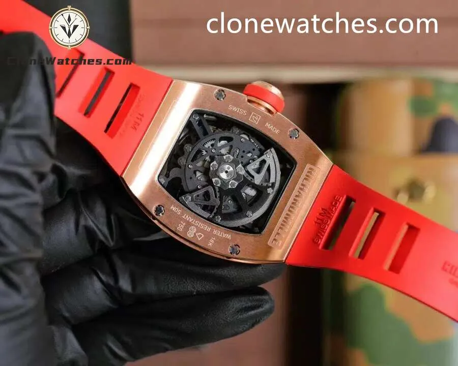 Richard Mille Super Clone Watches 1:1 Rose Gold RM010 41mm Red Rubber Strap - Image 5