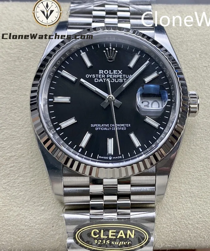 Super Clone Watches – Rolex DateJust Black Dial M126234 – Jubilee