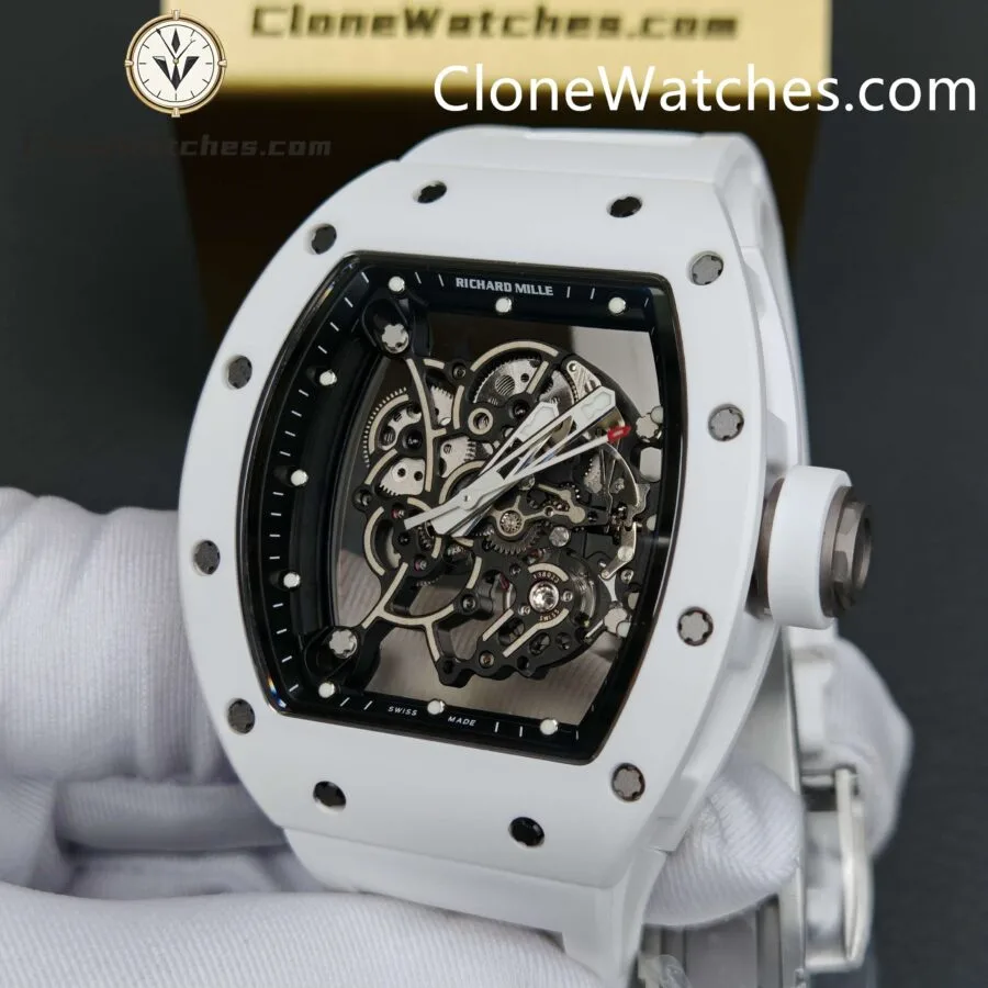 Richard Mille Super Clone Watches 1:1 RM 055 Ceramics Tourbillon White Strap - Image 5