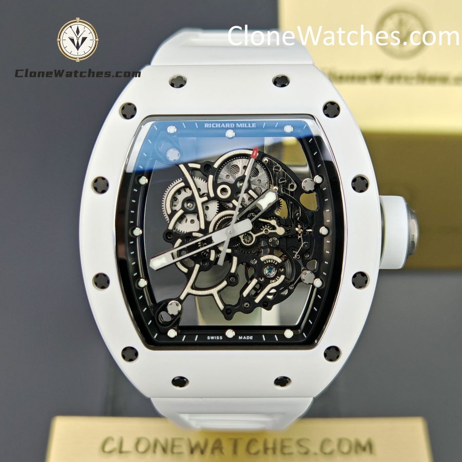 Richard Mille Super Clone Watches 1:1 RM 055 Ceramics Tourbillon White Strap