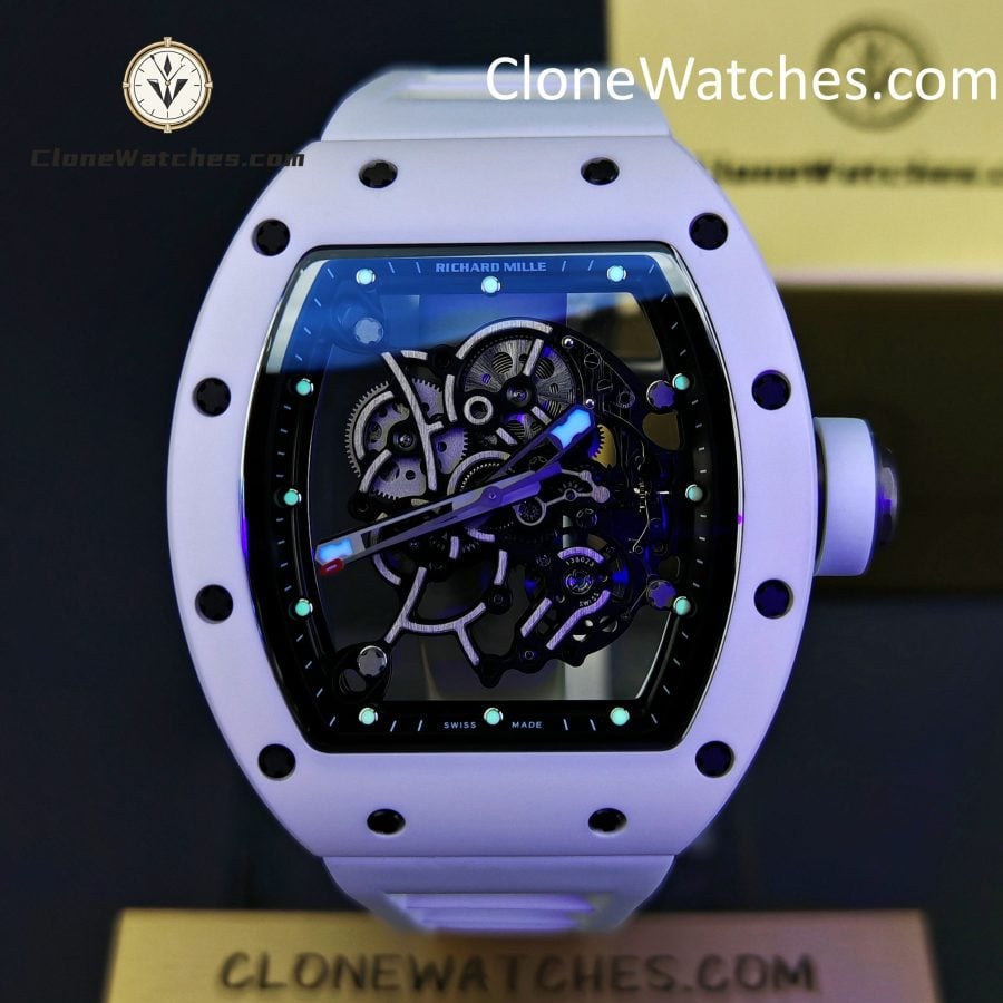 Richard Mille Super Clone Watches 1:1 RM 055 Ceramics Tourbillon White Strap - Image 2