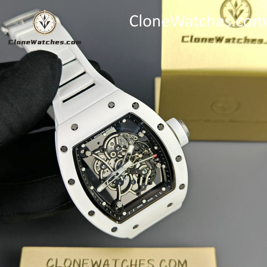 Richard Mille Super Clone Watches 1:1 RM 055 Ceramics Tourbillon White Strap - Image 5