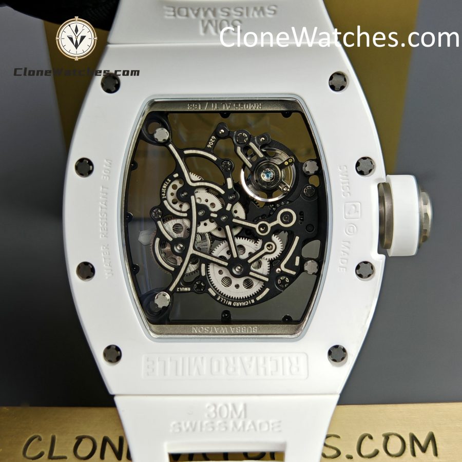 Richard Mille Super Clone Watches 1:1 RM 055 Ceramics Tourbillon White Strap - Image 12