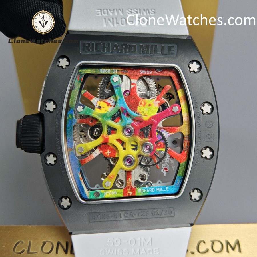 Richard Mille Super Clone Watches 1:1 RM 68 -01 Tourbillon Cyril Kongo White Strap - Image 7