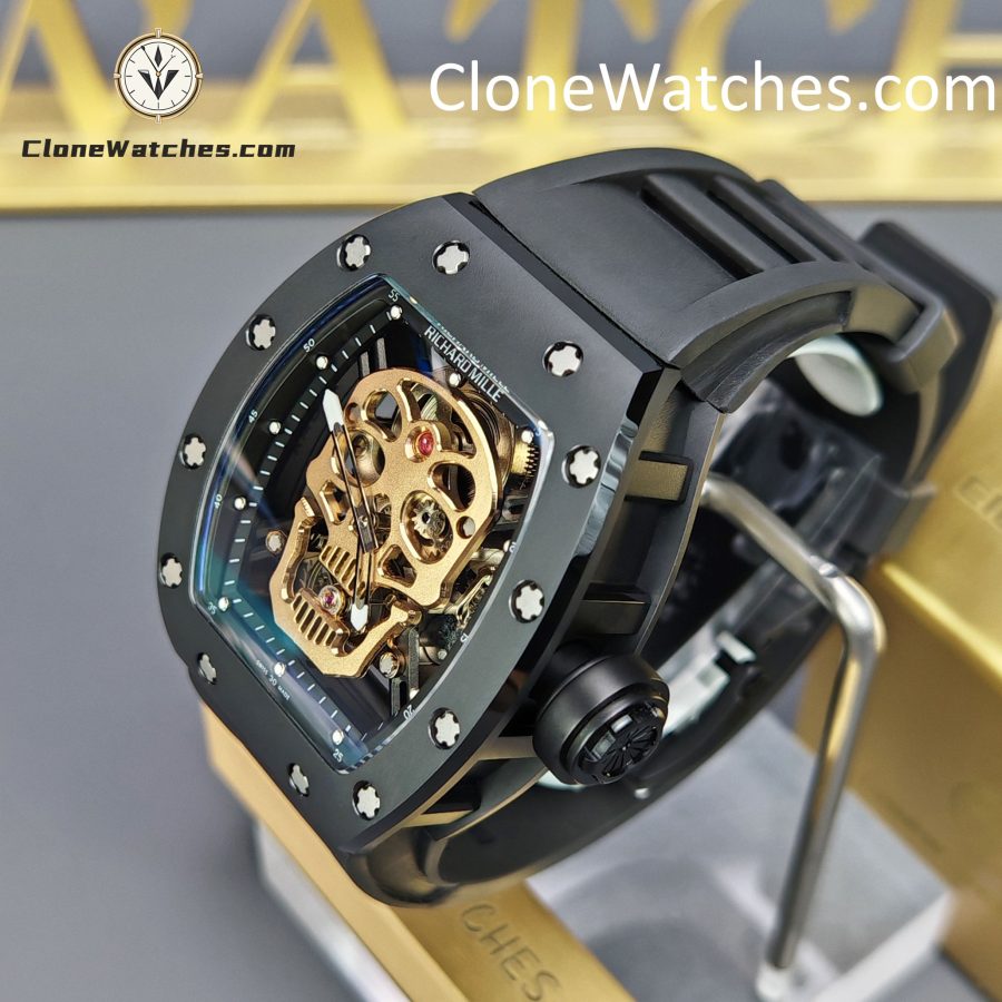 Richard Mille Super Clone Watches 1:1 RM 052 Tourbillon Skull Rose Gold Black Strap - Image 3