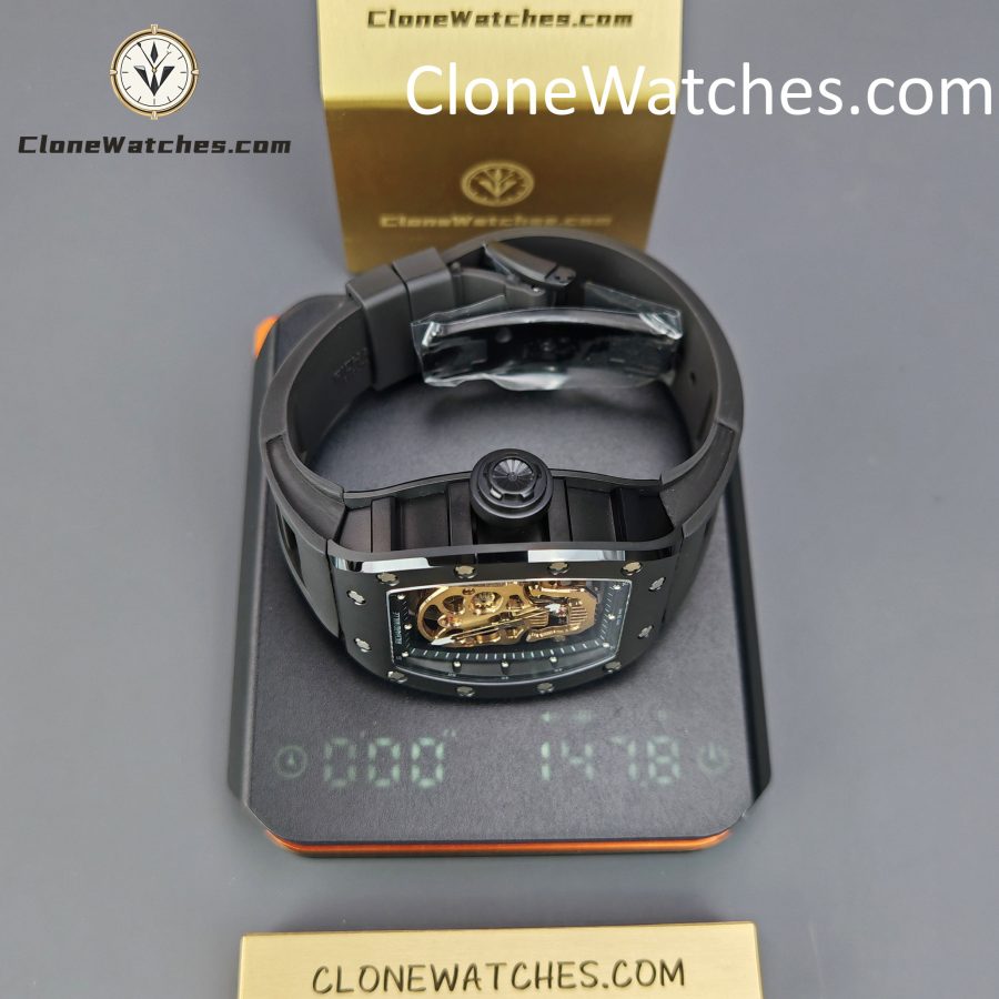 Richard Mille Super Clone Watches 1:1 RM 052 Tourbillon Skull Rose Gold Black Strap - Image 13
