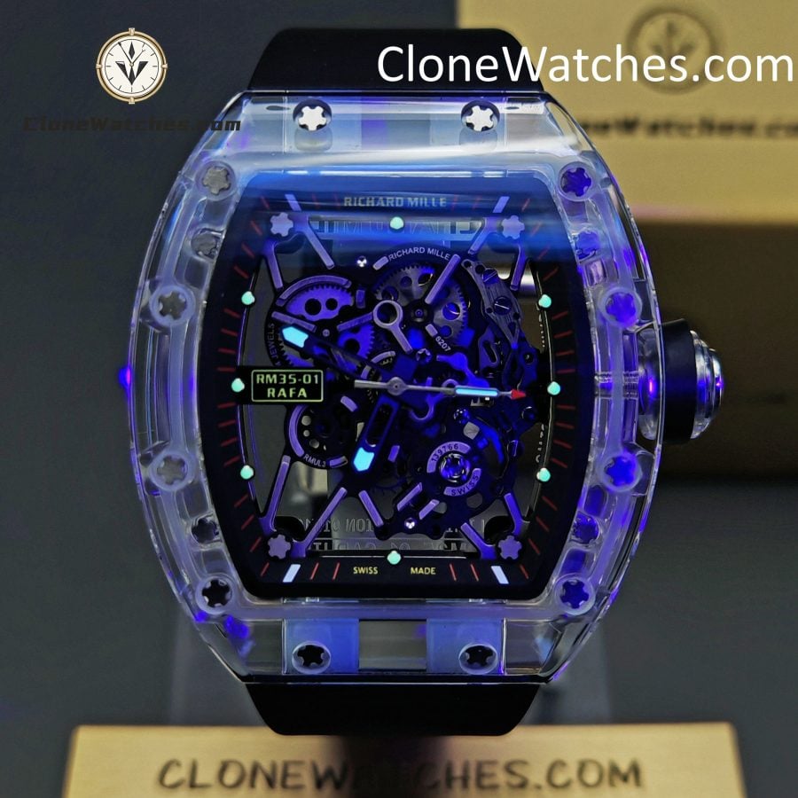 Richard Mille Super Clone Watches 1:1 RM 035 Full Transparent Tourbillon Black Strap - Image 2