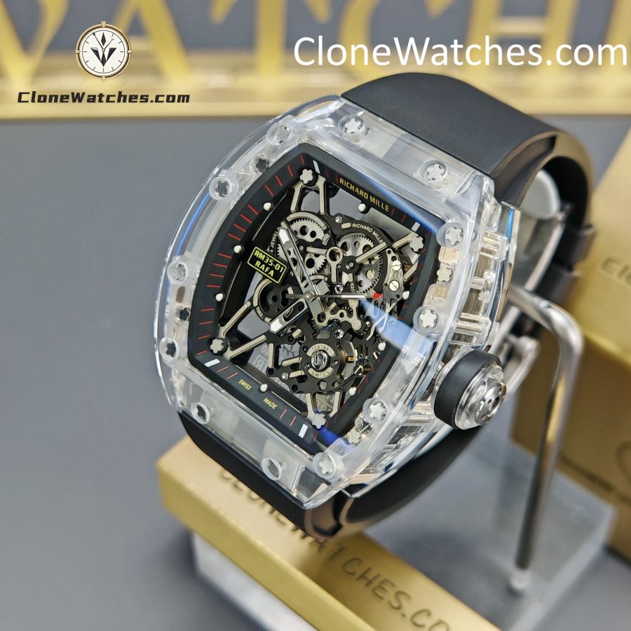 Richard Mille Super Clone Watches 1:1 RM 035 Full Transparent Tourbillon Black Strap - Image 3