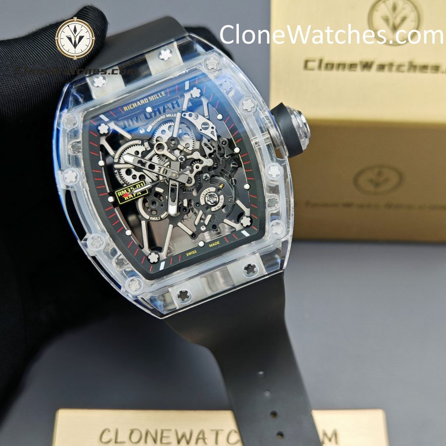 Richard Mille Super Clone Watches 1:1 RM 035 Full Transparent Tourbillon Black Strap - Image 4