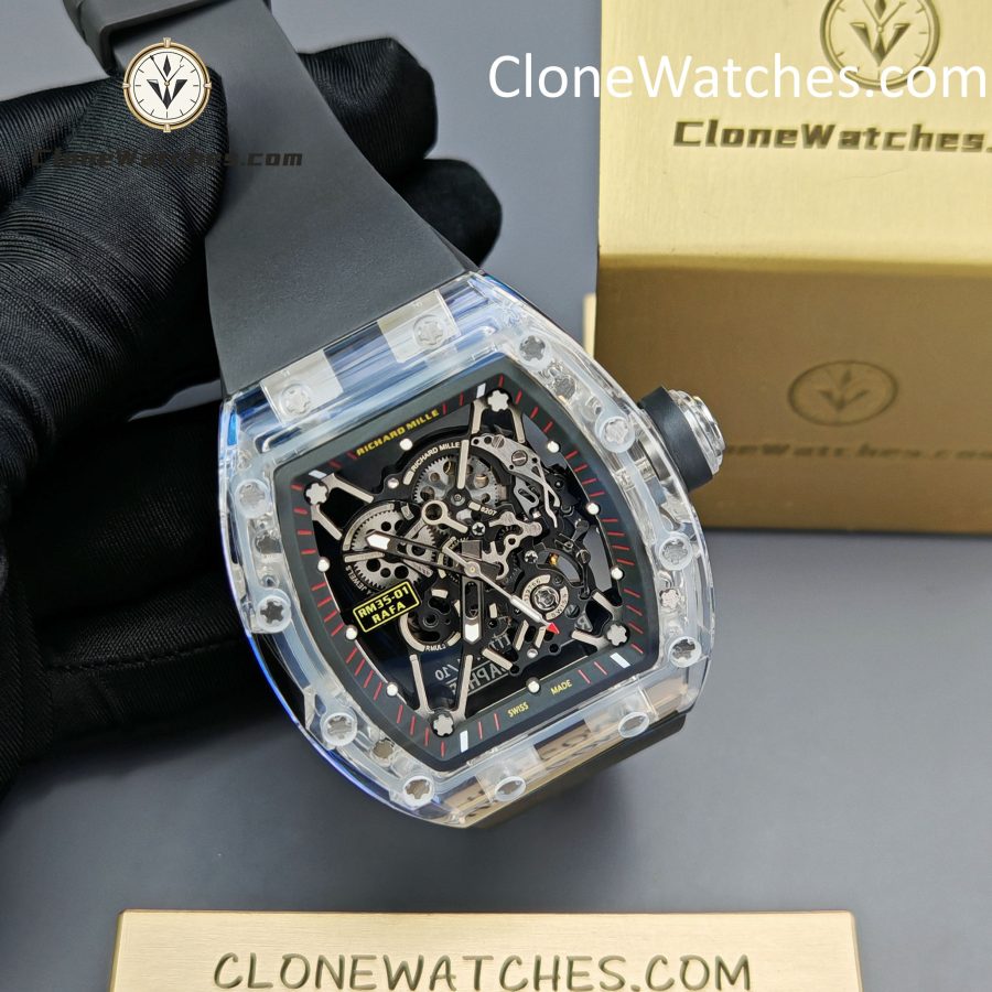 Richard Mille Super Clone Watches 1:1 RM 035 Full Transparent Tourbillon Black Strap - Image 5