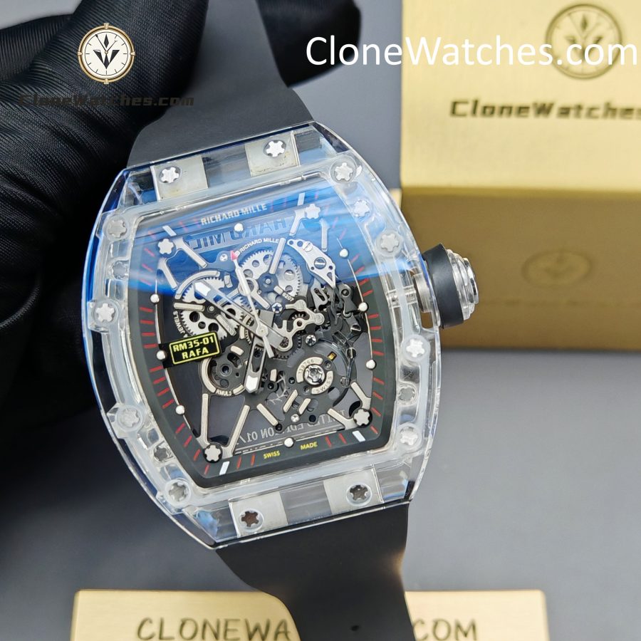 Richard Mille Super Clone Watches 1:1 RM 035 Full Transparent Tourbillon Black Strap - Image 6