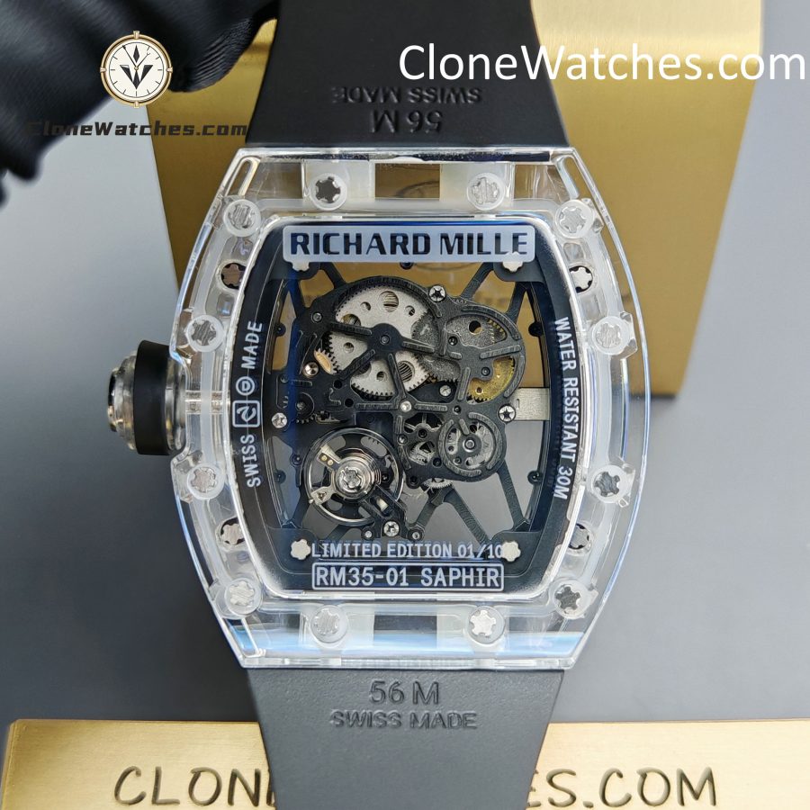 Richard Mille Super Clone Watches 1:1 RM 035 Full Transparent Tourbillon Black Strap - Image 12
