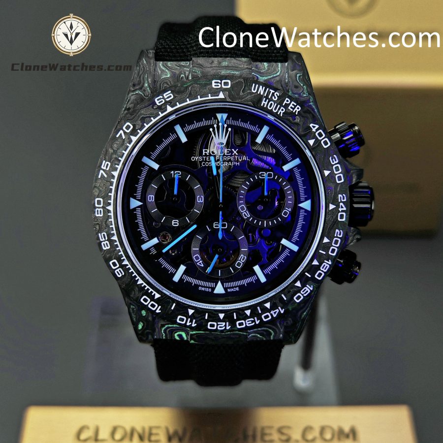 Rolex Super Clone Watches 1:1 Skeleton Daytona Carbon NTPT DIW 4130 Movement - Image 2