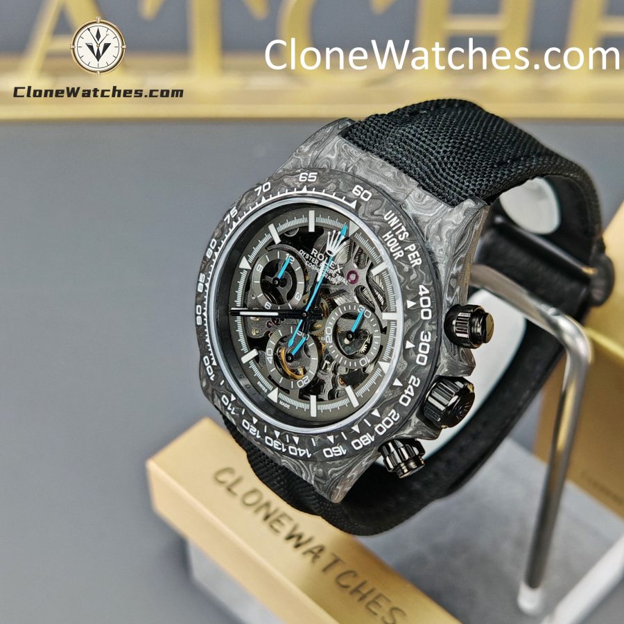 Rolex Super Clone Watches 1:1 Skeleton Daytona Carbon NTPT DIW 4130 Movement - Image 3