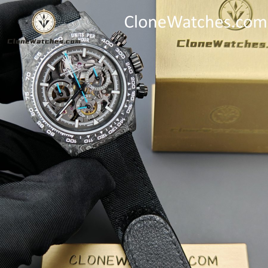 Rolex Super Clone Watches 1:1 Skeleton Daytona Carbon NTPT DIW 4130 Movement - Image 4