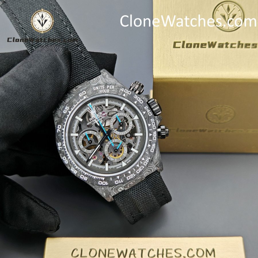 Rolex Super Clone Watches 1:1 Skeleton Daytona Carbon NTPT DIW 4130 Movement - Image 5