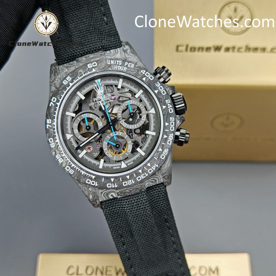 Rolex Super Clone Watches 1:1 Skeleton Daytona Carbon NTPT DIW 4130 Movement - Image 6