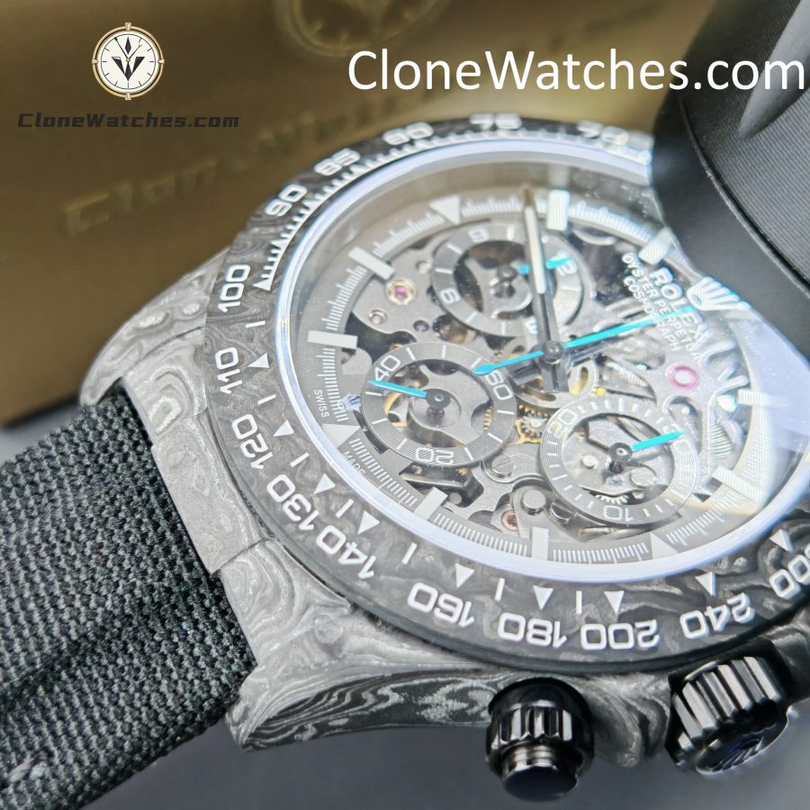 Rolex Super Clone Watches 1:1 Skeleton Daytona Carbon NTPT DIW 4130 Movement - Image 16