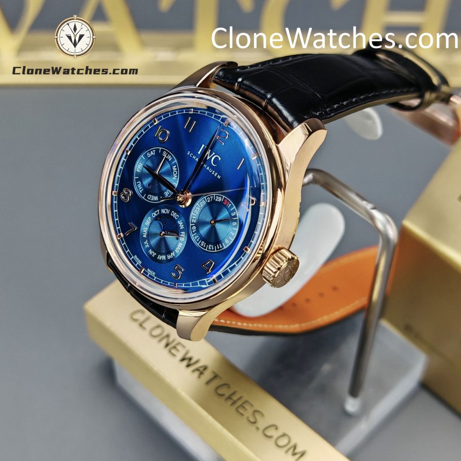 IWC Super Clone Watches 1:1 Portugieser Rose Gold Blue Dial Perpetual Calendar 42MM IW344205 - Image 2