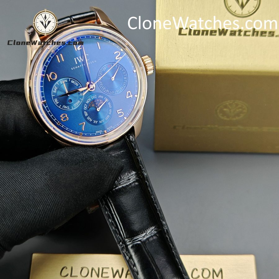 IWC Super Clone Watches 1:1 Portugieser Rose Gold Blue Dial Perpetual Calendar 42MM IW344205 - Image 3