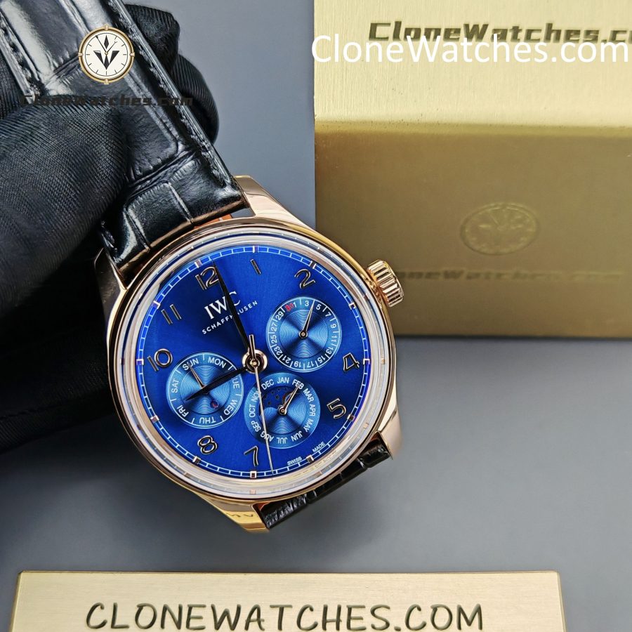 IWC Super Clone Watches 1:1 Portugieser Rose Gold Blue Dial Perpetual Calendar 42MM IW344205 - Image 4