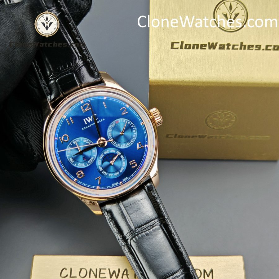 IWC Super Clone Watches 1:1 Portugieser Rose Gold Blue Dial Perpetual Calendar 42MM IW344205 - Image 5