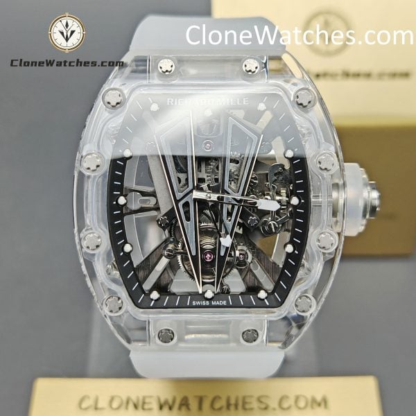 Richard Mille Super Clone Watches 1:1 RM 027 - 03 Full Transparent Tourbillon White Strap