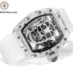 Richard Mille Super Clone Watches 1:1 RM 052 Full Transparent Tourbillon Skull White Strap - Image 5