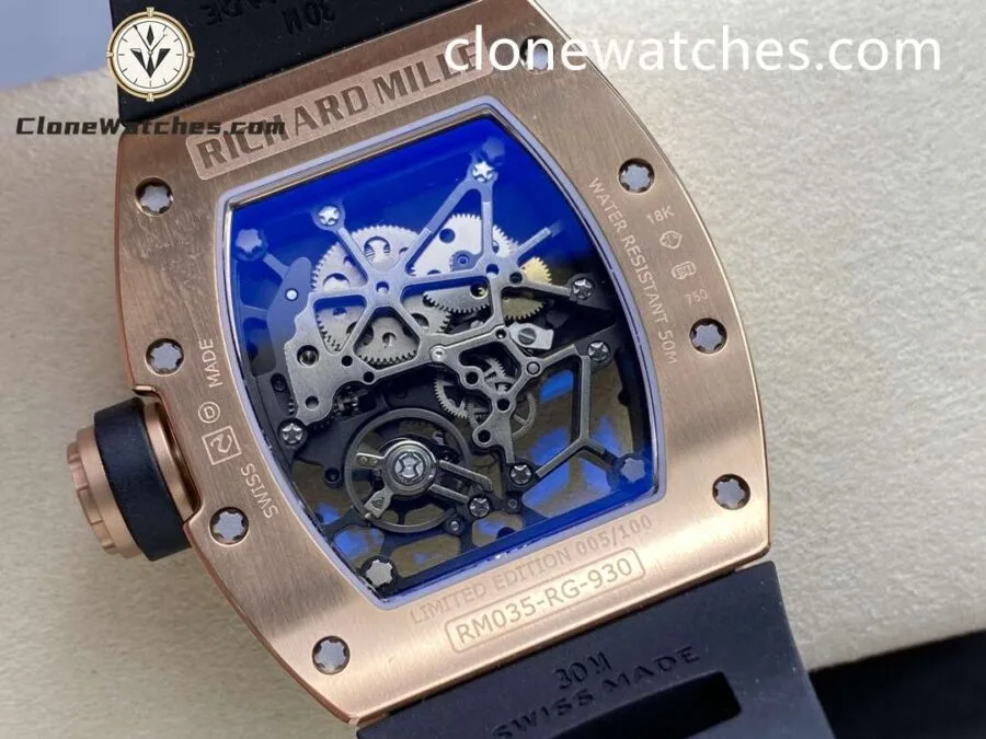 Richard Mille Super Clone Watches 1:1 RM 035 Americas Rose Gold Black Strap - Image 7