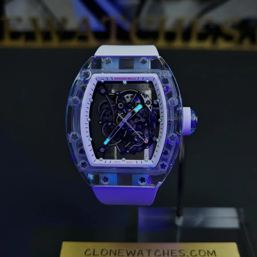 Richard Mille Super Clone Watches 1:1 RM 055 Full Transparent Tourbillon White Strap - Image 2