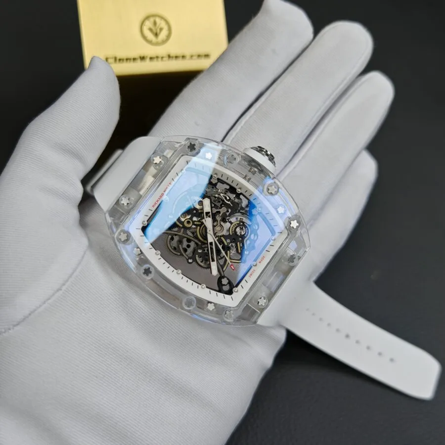 Richard Mille Super Clone Watches 1:1 RM 055 Full Transparent Tourbillon White Strap - Image 4