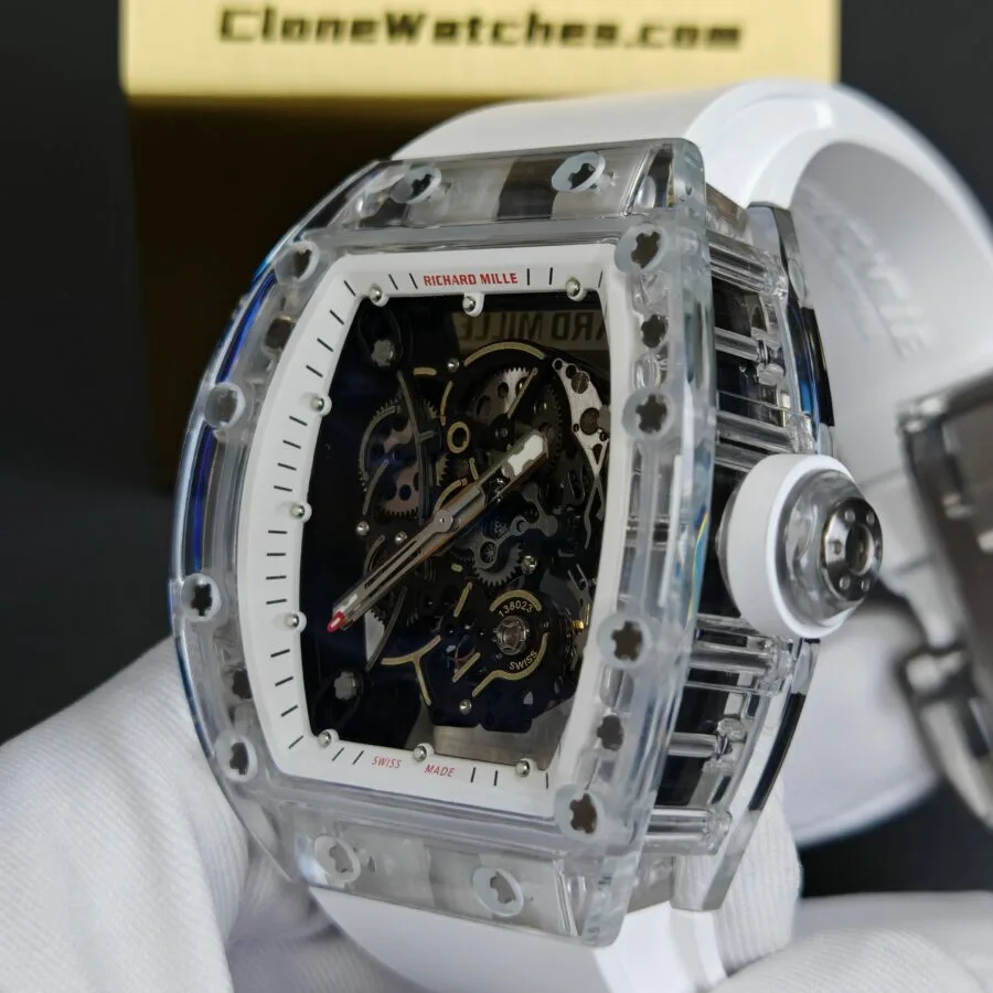 Richard Mille Super Clone Watches 1:1 RM 055 Full Transparent Tourbillon White Strap - Image 5