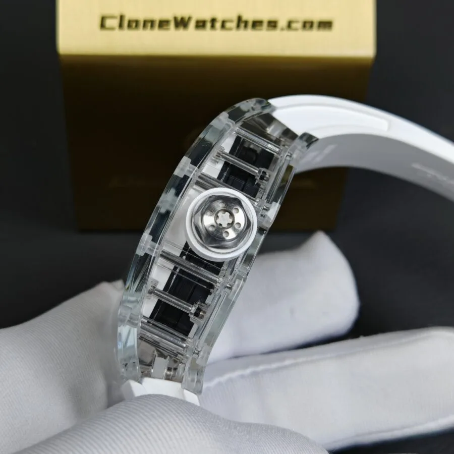 Richard Mille Super Clone Watches 1:1 RM 055 Full Transparent Tourbillon White Strap - Image 6