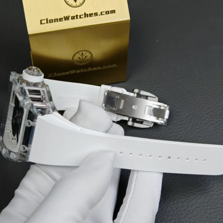 Richard Mille Super Clone Watches 1:1 RM 055 Full Transparent Tourbillon White Strap - Image 9