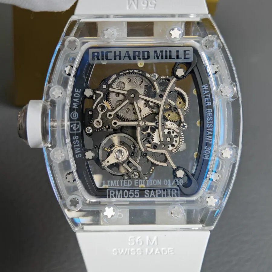 Richard Mille Super Clone Watches 1:1 RM 055 Full Transparent Tourbillon White Strap - Image 8