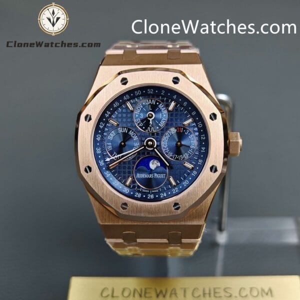 Audemars Piguet Super Clone Watches 1:1 Perpetual Calendar Rose Gold Blue Dial 26574OR 41MM