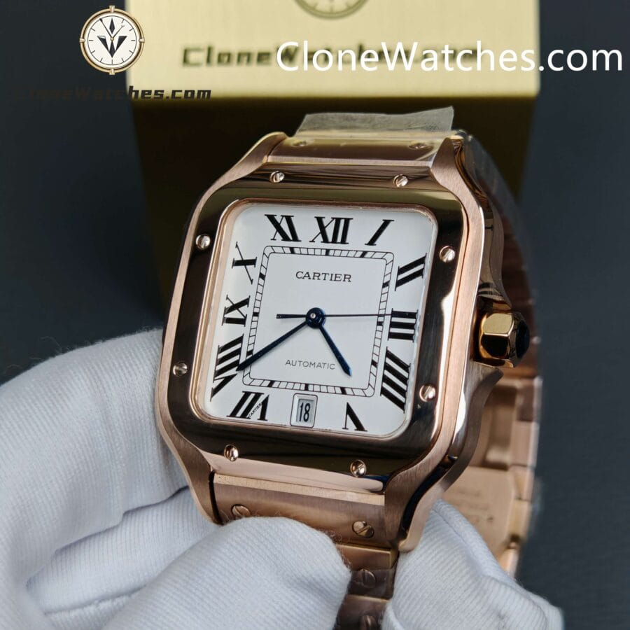 Cartier Super Clone Watches 1:1 Santos Rose Gold White Dial 39.8MM WGSA0007 - Image 4