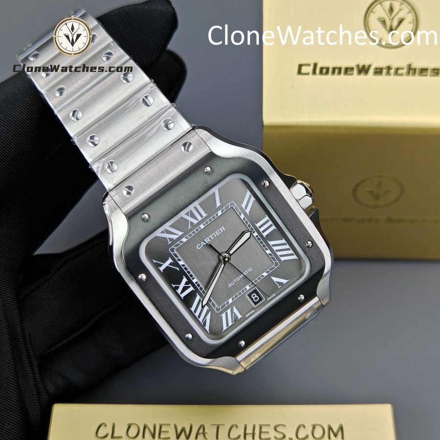 Cartier Super Clone Watches 1:1 Santos Series Gray Dial 39.8MM WSSA0037 Steel Strap - Image 4