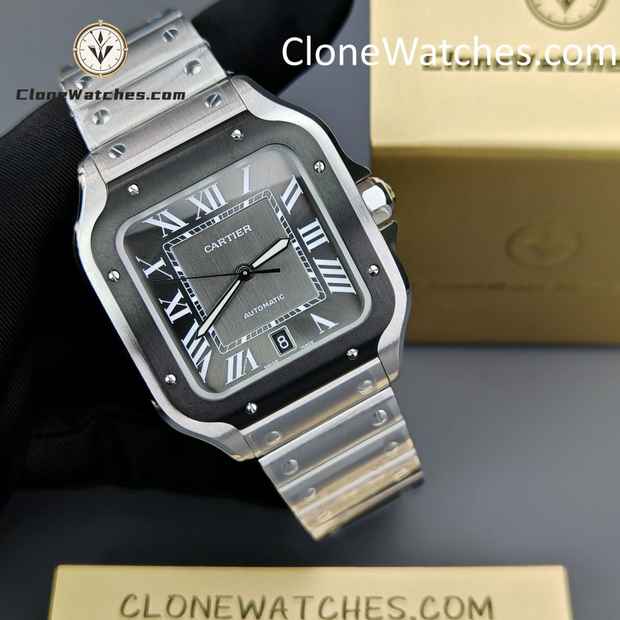Cartier Super Clone Watches 1:1 Santos Series Gray Dial 39.8MM WSSA0037 Steel Strap - Image 5