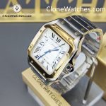 Cartier Super Clone Watches 1:1 Santos Series White Dial 18K gold plated 39.8MM W2SA0009 Steel Strap - Image 2
