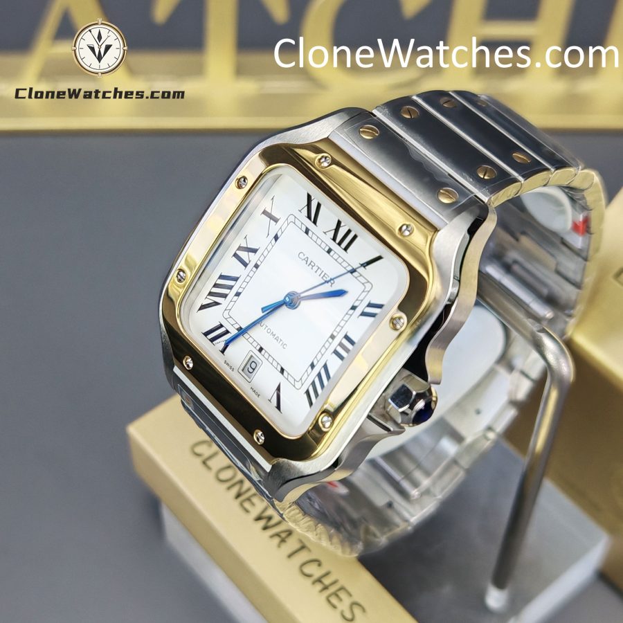 Cartier Super Clone Watches 1:1 Santos Series White Dial 18K gold plated 39.8MM W2SA0009 Steel Strap - Image 2