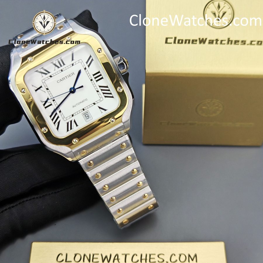 Cartier Super Clone Watches 1:1 Santos Series White Dial 18K gold plated 39.8MM W2SA0009 Steel Strap - Image 3