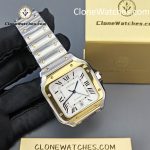 Cartier Super Clone Watches 1:1 Santos Series White Dial 18K gold plated 39.8MM W2SA0009 Steel Strap - Image 4