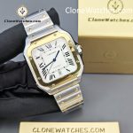 Cartier Super Clone Watches 1:1 Santos Series White Dial 18K gold plated 39.8MM W2SA0009 Steel Strap - Image 5