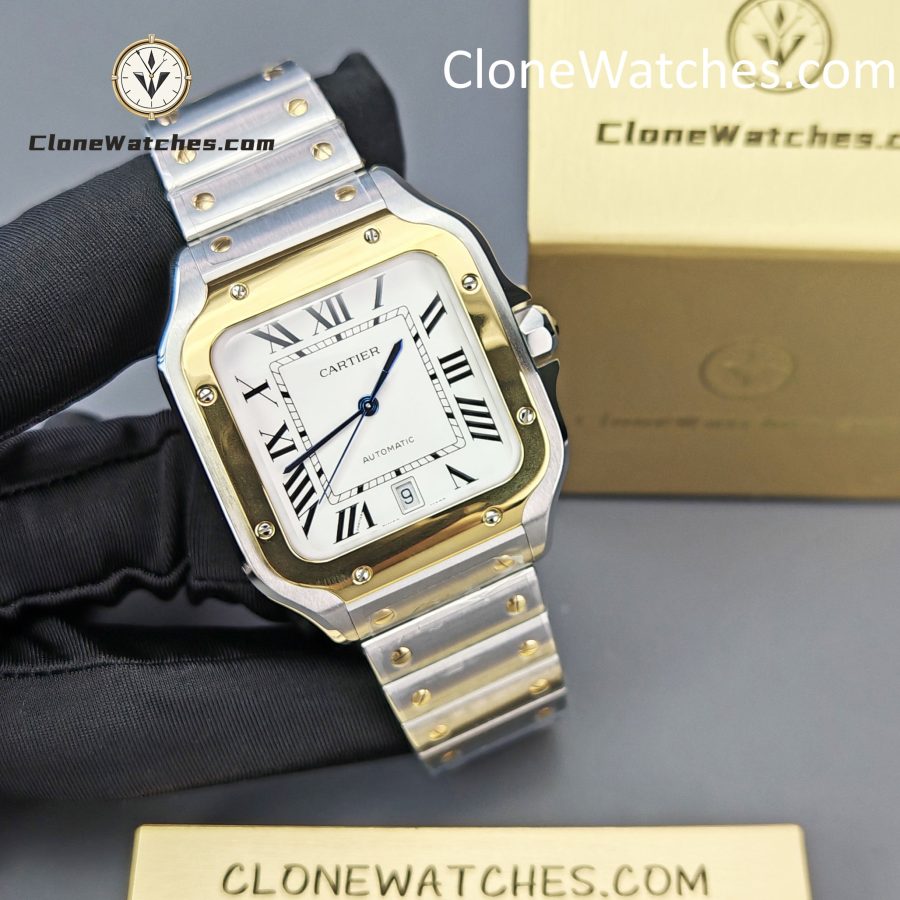 Cartier Super Clone Watches 1:1 Santos Series White Dial 18K gold plated 39.8MM W2SA0009 Steel Strap - Image 5