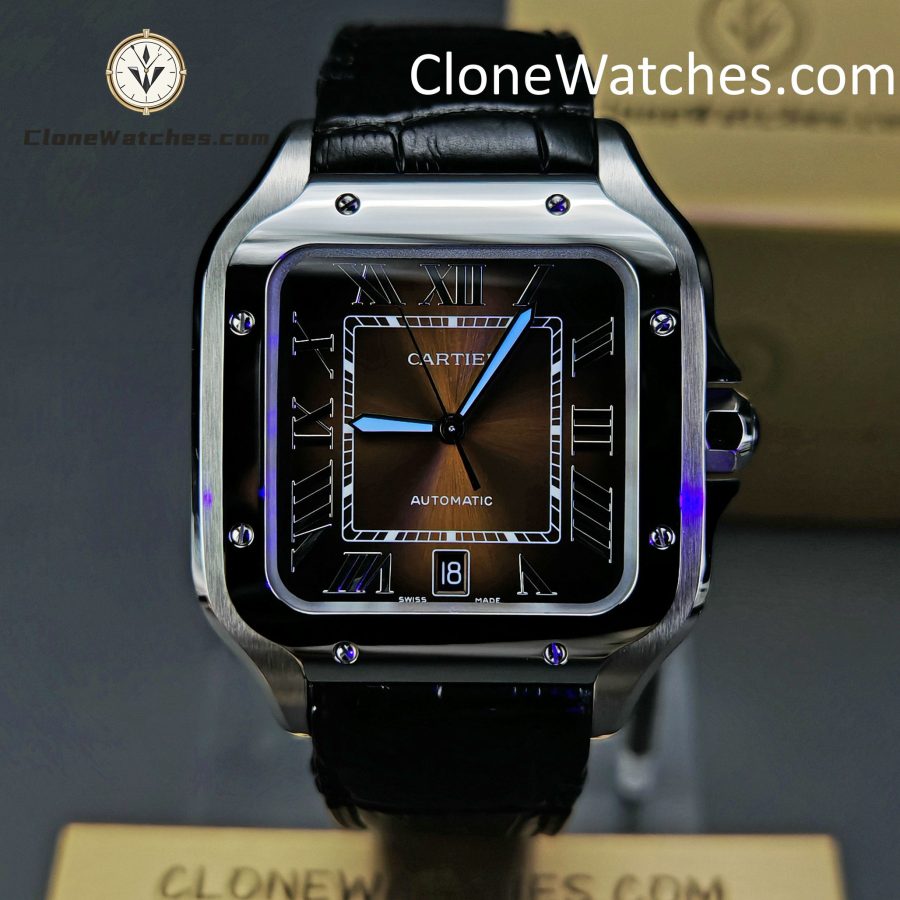 Cartier Super Clone Watches 1:1 Santos Gradient Brown Dial 39.8MM WSSA0064 Black Leather Belt - Image 2