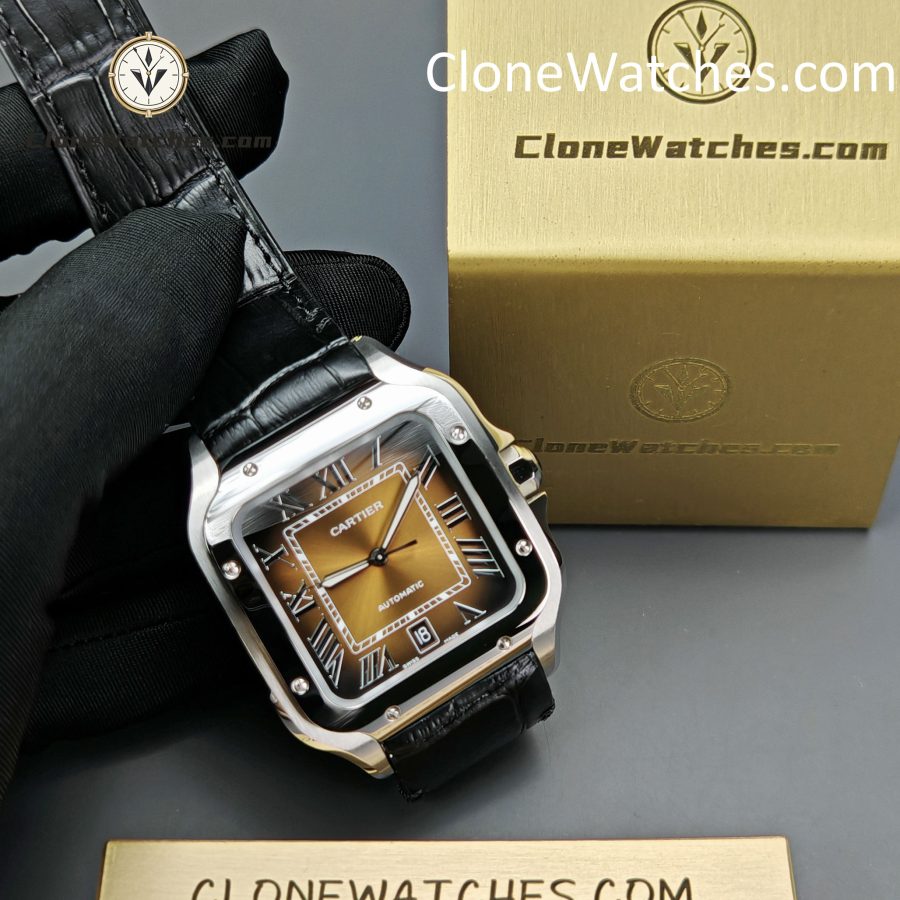 Cartier Super Clone Watches 1:1 Santos Gradient Brown Dial 39.8MM WSSA0064 Black Leather Belt - Image 5