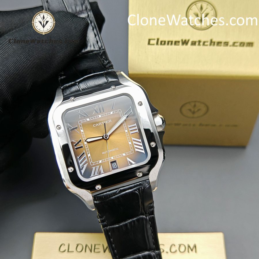 Cartier Super Clone Watches 1:1 Santos Gradient Brown Dial 39.8MM WSSA0064 Black Leather Belt - Image 6