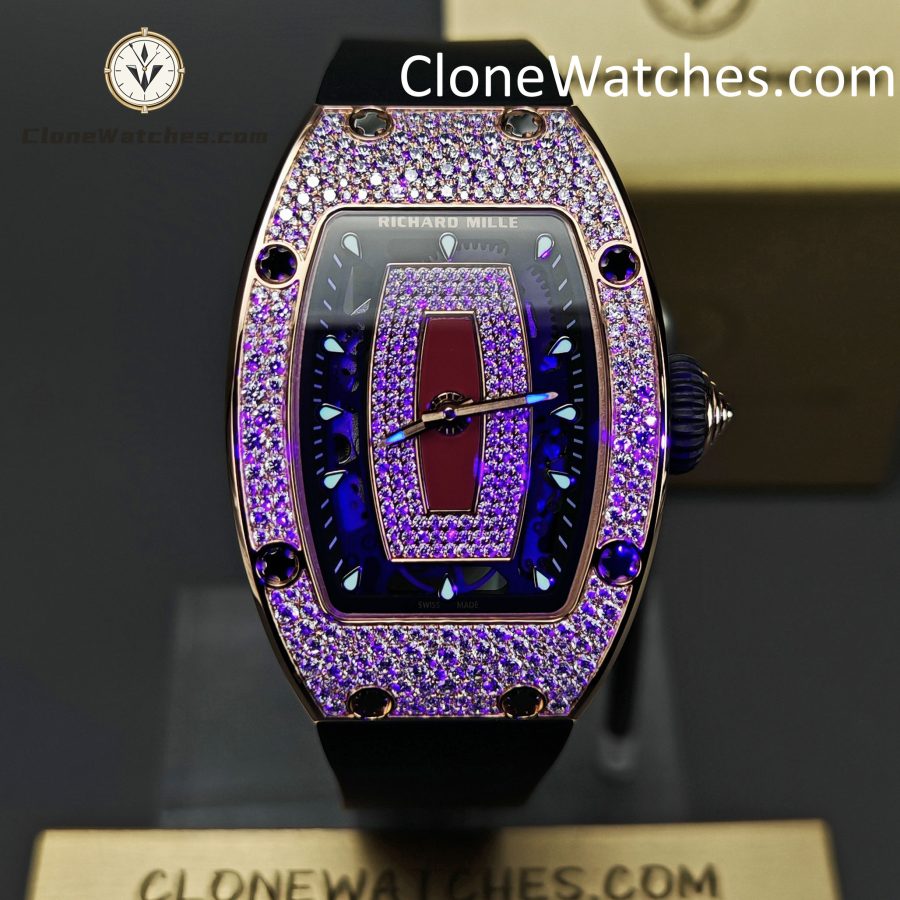 Richard Mille Super clone watches 1:1 RM 07-01Rose Gold Diamond dial Black strap - Image 2
