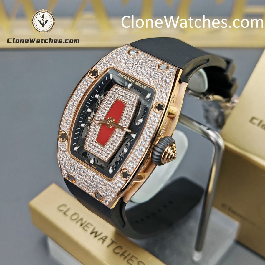 Richard Mille Super clone watches 1:1 RM 07-01Rose Gold Diamond dial Black strap - Image 3